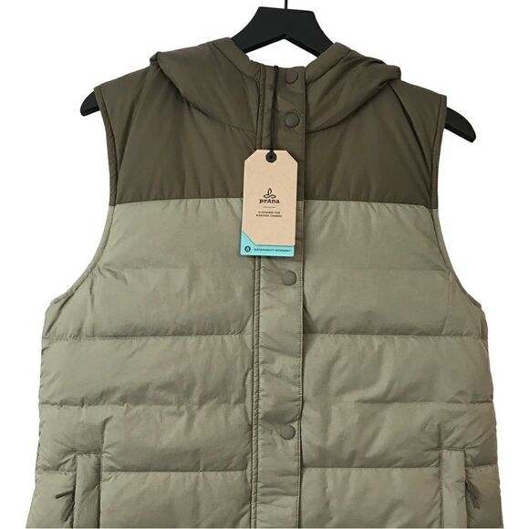 New! Prana Ice Thistle Reversible Duck Down Feather Puffer Hooded Winter Vest - Picture 5 of 14